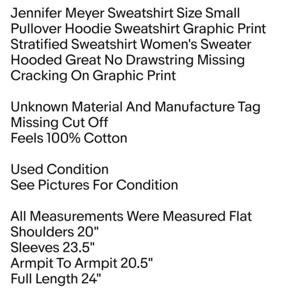 Jennifer Meyer Sweatshirt Size Small Pullover Hoodie Sweatshirt Graphic Print - Picture 2 of 8